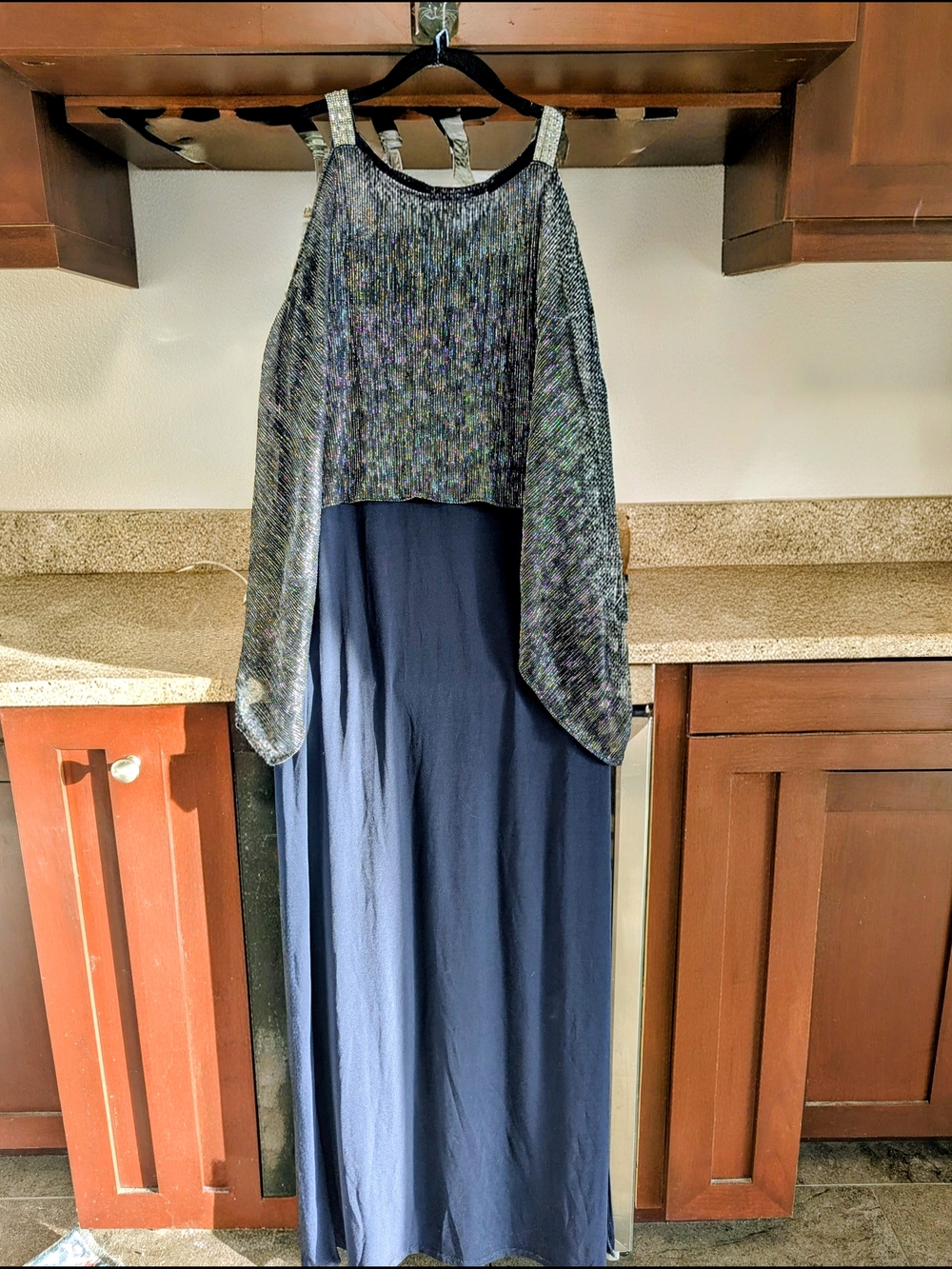 Glamour Nights Navy Maxi Dress with Iridescent Overlay